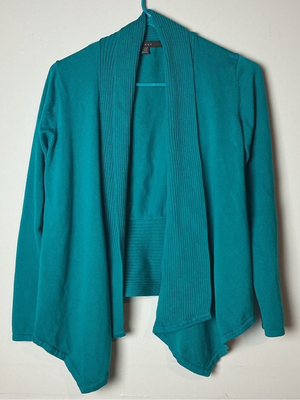 Fever Women’s Teal Ribbed Open-Front Cardigan Sweater Size S